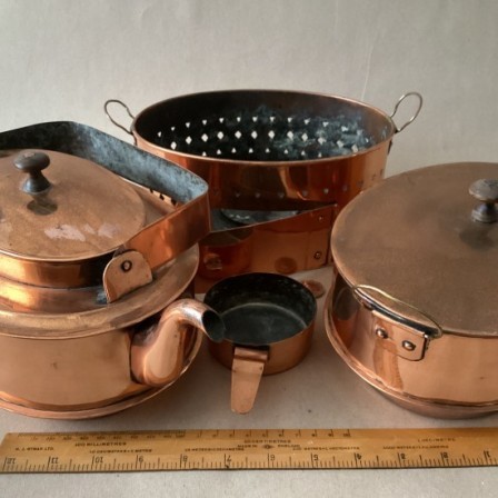 Detail: Antique copper 3 section camping/picnic kettle/burner