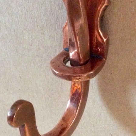 Detail: Antique 19th century adjustable copper pan hook