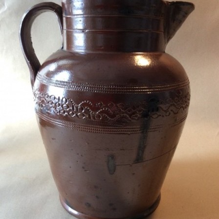 Detail: 19th century large salt glazed stoneware Ale jug