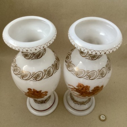 Detail: Antique pair of Richardson Vitreous enamel Etruscan glass vases