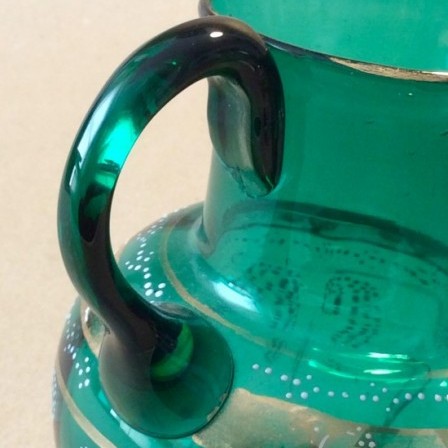 Detail: Antique Victorian enamelled  green glass water jug 
