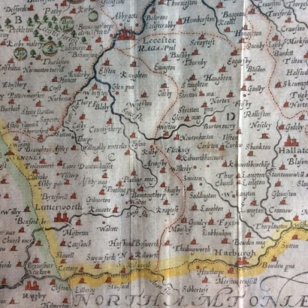 Detail: Antique hand coloured map of Leicestershire c1637