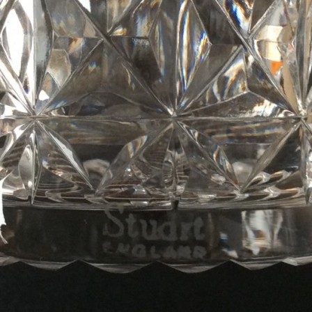 Detail: Six vintage Stuart cut glass crystal tumblers.