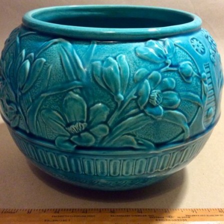 Detail: Antique Victorian Burmantofts turquoise majolica 