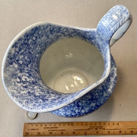 Detail: Antique blue  sponge ware ever or pitcher. C1850.