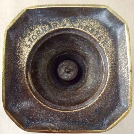 Detail: Antique Victorian  brass beehive candlesticks marked Storrars Chester.