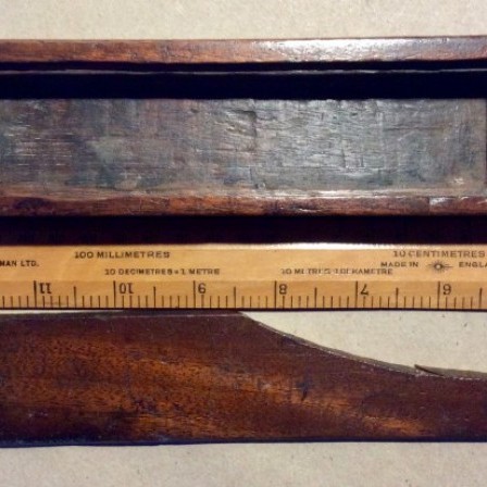 Detail: Antique treen mahogany book shaped pencil case lid (af)