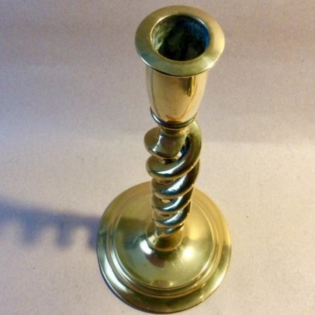 Detail: Vintage brass open twist candlesticks, 