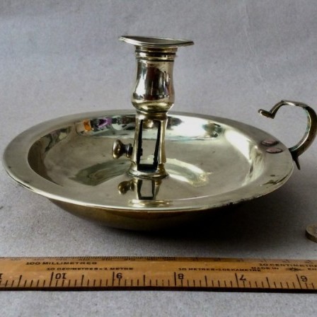 Detail: Antique Georgian rare oval brass chamberstick 