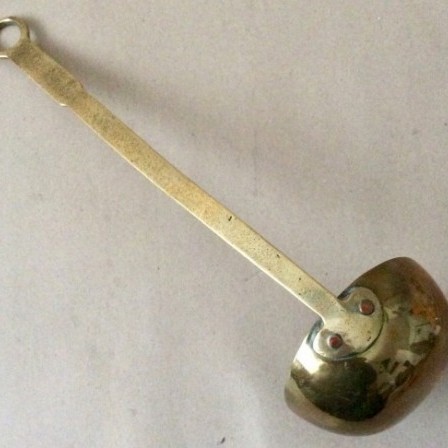 Detail: Early 20th century two piece brass kitchen soup or stock ladle