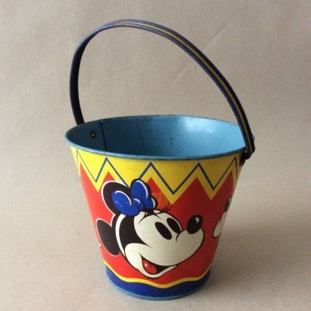 Detail: Vintage Disney Mickey Mouse seaside sand pail. HAPPYNAK MADE IN ENGLAND.
