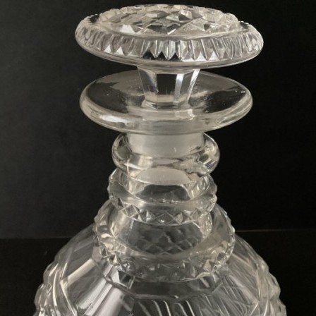 Detail: Antique cut glass Anglo Irish three ring decanter.