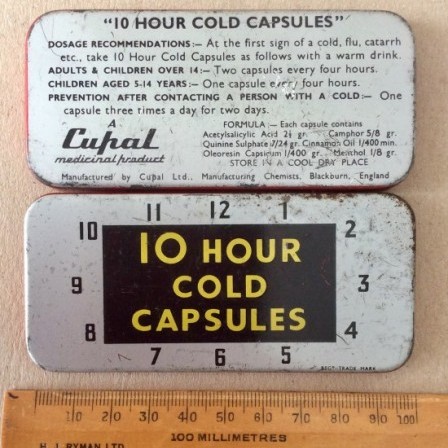 Detail: Vintage tablet tin - 10 HOUR COLD CAPSULES-  by CUPAL Ltd.