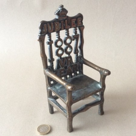 Detail: Rare Antique commemorative Victoria 1887 golden jubilee cast bronze throne/chair.