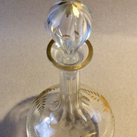 Detail: Antique small gilt and engraved liqueur decanter C1880