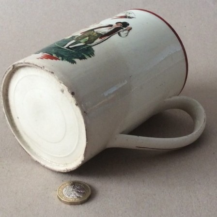 Detail: Antique late 18th century creamware Farmers Arms tankard - mug.