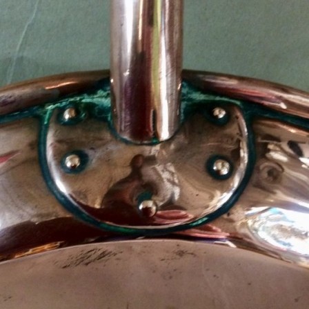 Detail: Victorian copper sauté pan. 30cm diameter.