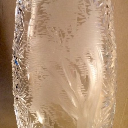 Detail: 20C glass vase engraved with a stag and bohemian style tree.