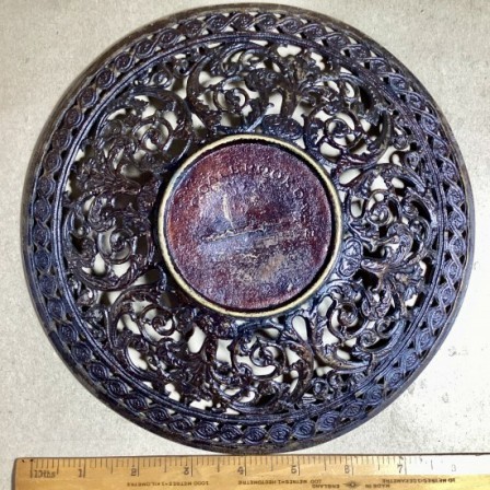 Detail: Antique cast bronze Coalbrookdale reticulated fruit dish