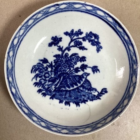 Detail: Antique Liverpool poss. Seth Pennington Quail pattern saucer.