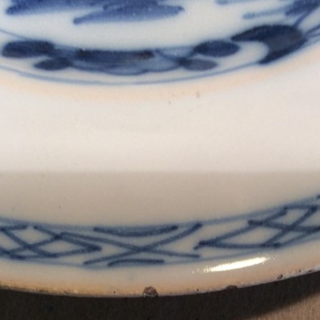 Detail: Blue and white Delft plate possibly Liverpool