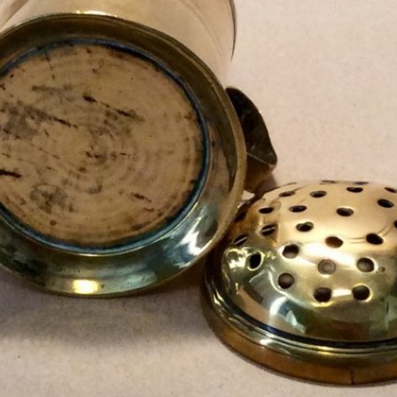 Detail: Antique brass flour or spice dredger
