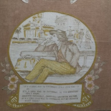 Detail: Antique framed WW1 linen HANKERCHIEF 26.5in x 22.25in. Music & lyrics to ‘It’s a long way to Tipperary’