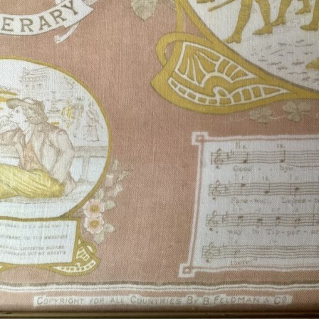 Detail: Antique framed WW1 linen HANKERCHIEF 26.5in x 22.25in. Music & lyrics to ‘It’s a long way to Tipperary’