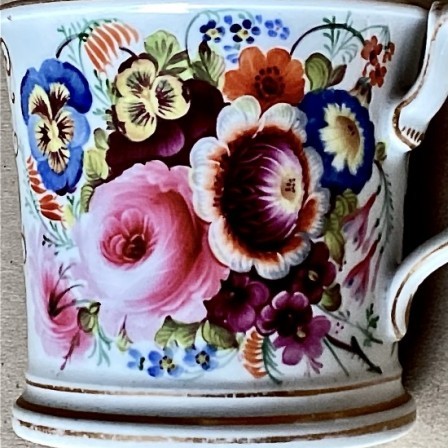 Detail: Antique hand painted porcelain tankard. Dated & named  1851.