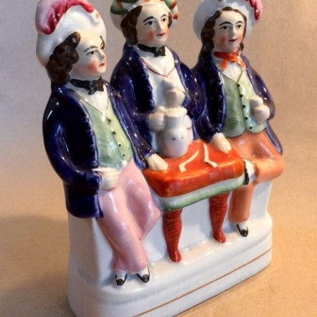 Detail: Victorian Staffs flat back figure of three topers sitting at a table