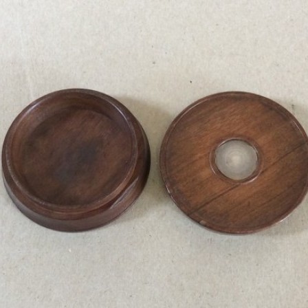 Detail: Round turned mahogany or rosewood snuff box