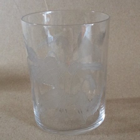 Detail: Etched glass jug and small tumbler